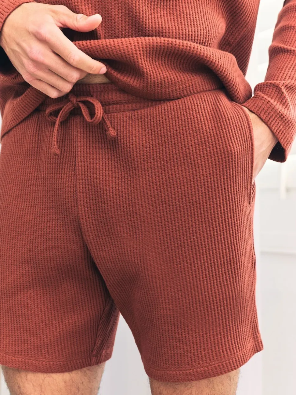 Chelsea Peers Orange Short Waffle Long Joggers Lounge Bottoms - Rust