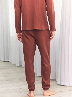 Chelsea Peers Orange Trouser Waffle Long Joggers Lounge Bottoms - Rust