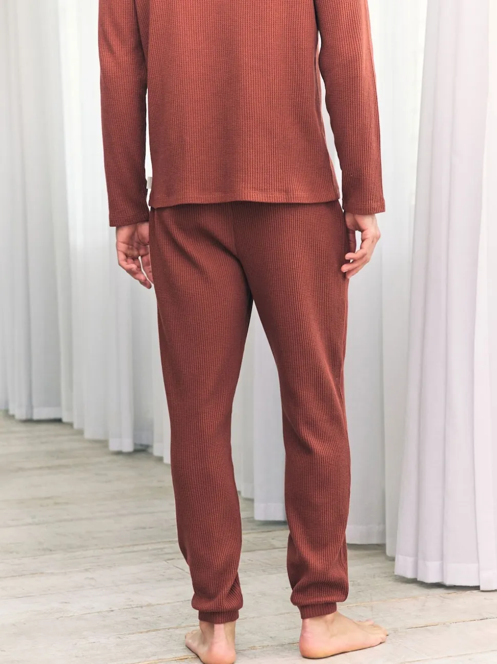 Chelsea Peers Orange Trouser Waffle Long Joggers Lounge Bottoms - Rust
