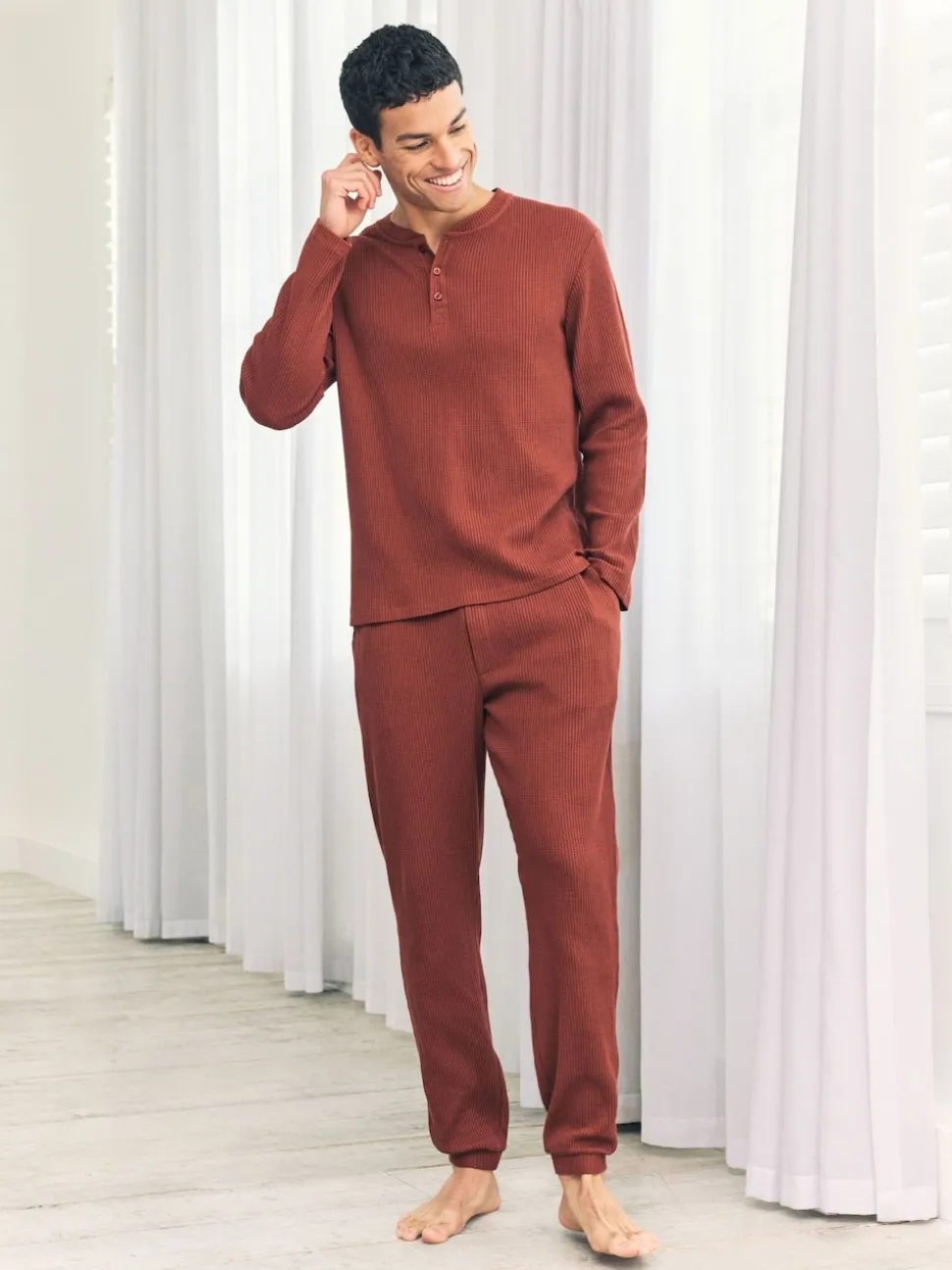 Chelsea Peers Orange Trouser Waffle Long Joggers Lounge Bottoms - Rust