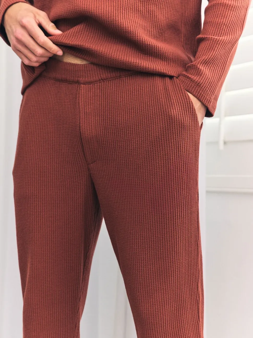 Chelsea Peers Orange Trouser Waffle Long Joggers Lounge Bottoms - Rust