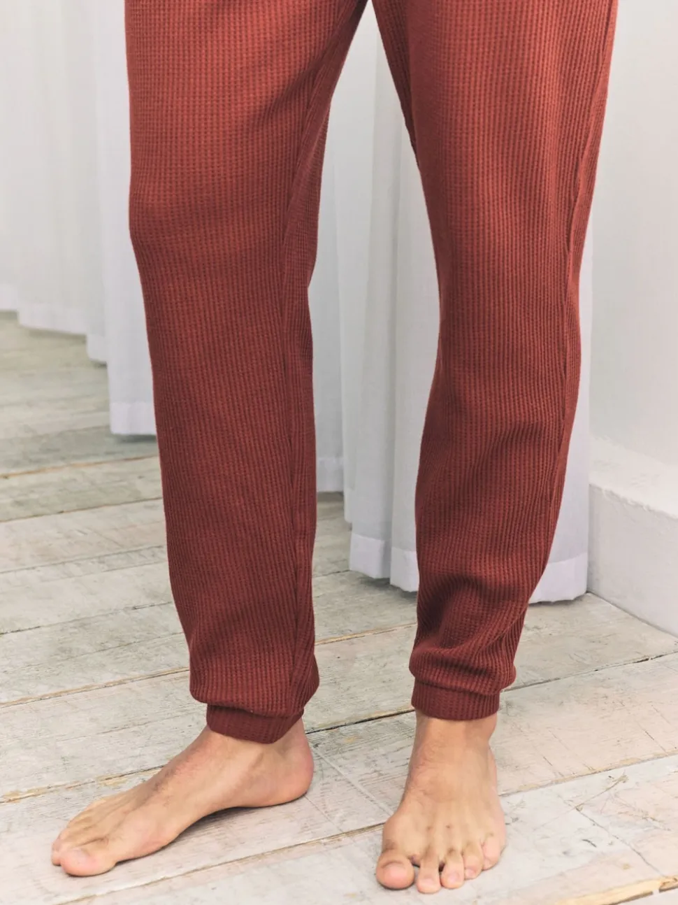 Chelsea Peers Orange Trouser Waffle Long Joggers Lounge Bottoms - Rust