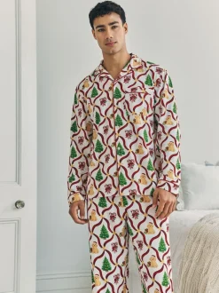 Chelsea Peers Red Christmas Tree & Dog Long Pyjamas Set