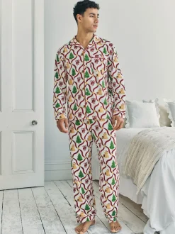 Chelsea Peers Red Christmas Tree & Dog Long Pyjamas Set