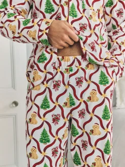 Chelsea Peers Red Christmas Tree & Dog Long Pyjamas Set