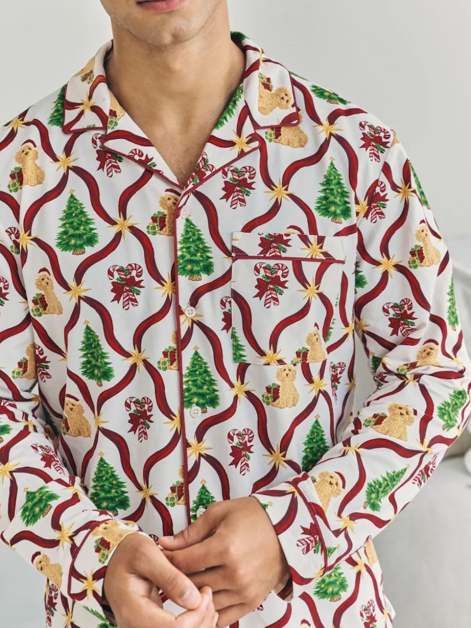 Chelsea Peers Red Christmas Tree & Dog Long Pyjamas Set