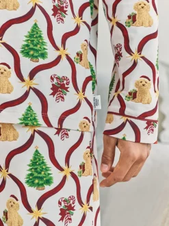 Chelsea Peers Red Christmas Tree & Dog Long Pyjamas Set