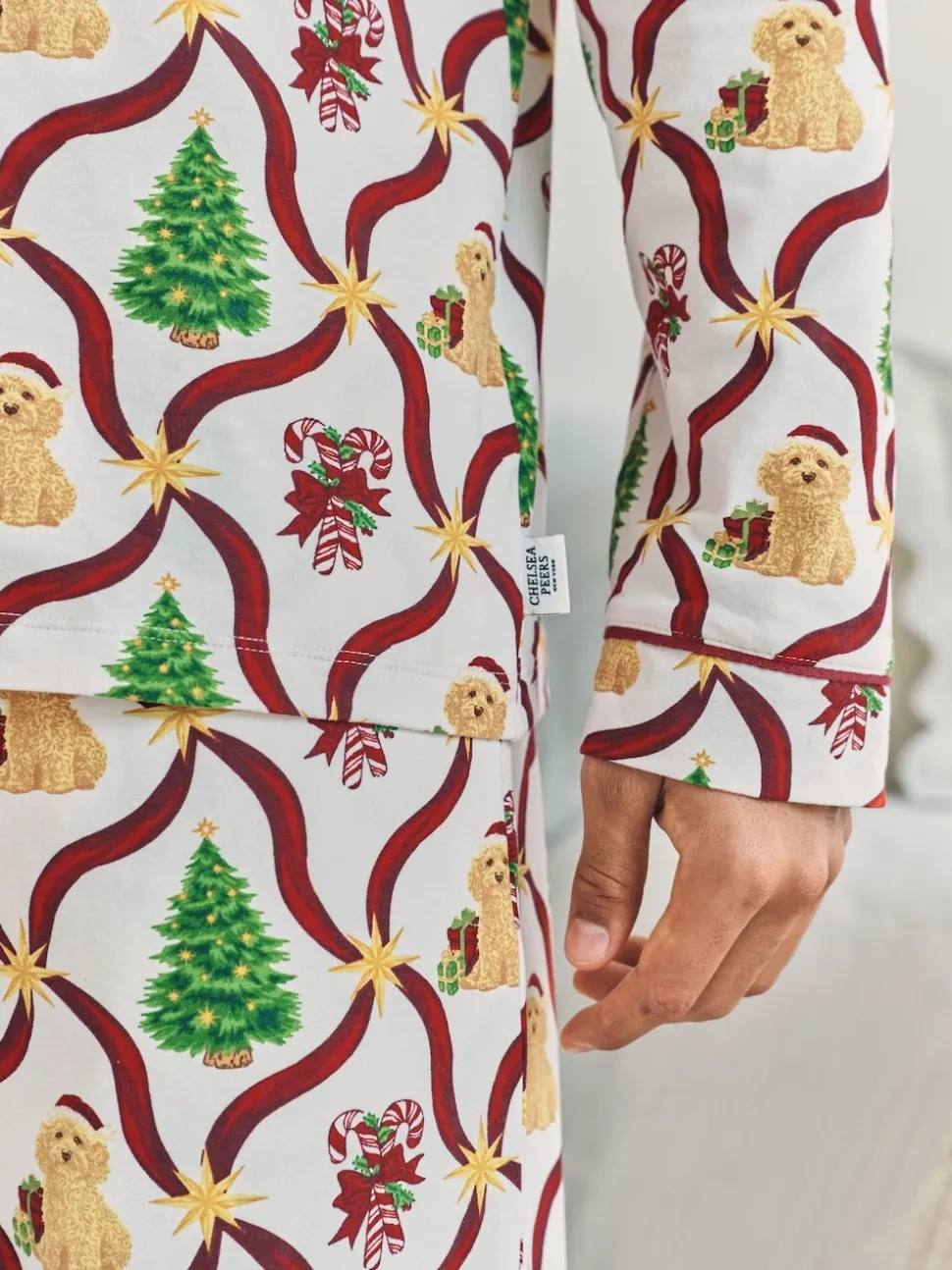 Chelsea Peers Red Christmas Tree & Dog Long Pyjamas Set