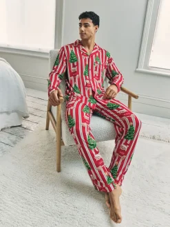 Chelsea Peers Red Christmas Teddy Bear Stripe Print Long Pyjamas Set