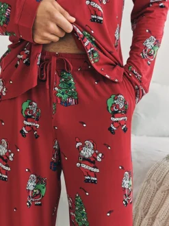 Chelsea Peers Red Christmas Santa Snowball Print Long Pyjamas Set