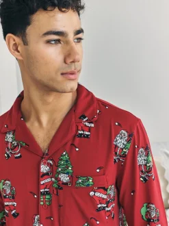 Chelsea Peers Red Christmas Santa Snowball Print Long Pyjamas Set