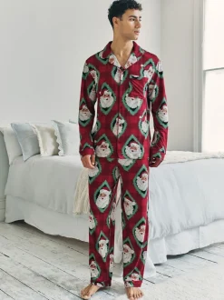 Chelsea Peers Red Christmas Jolly Santa Print Long Pyjamas Set