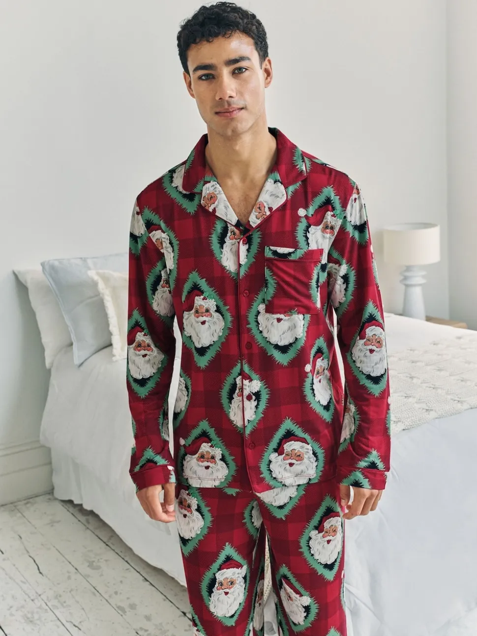 Chelsea Peers Red Christmas Jolly Santa Print Long Pyjamas Set