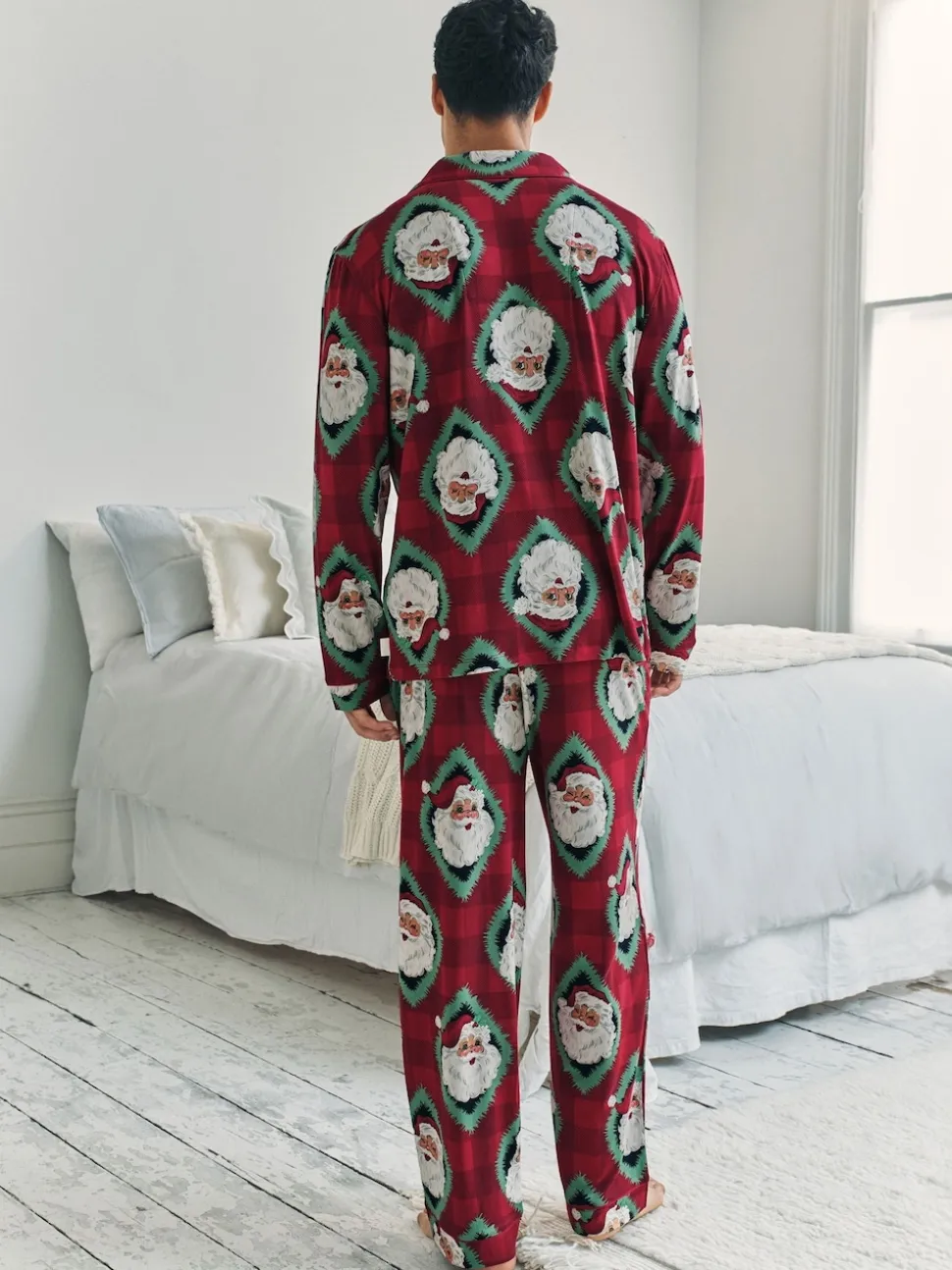 Chelsea Peers Red Christmas Jolly Santa Print Long Pyjamas Set