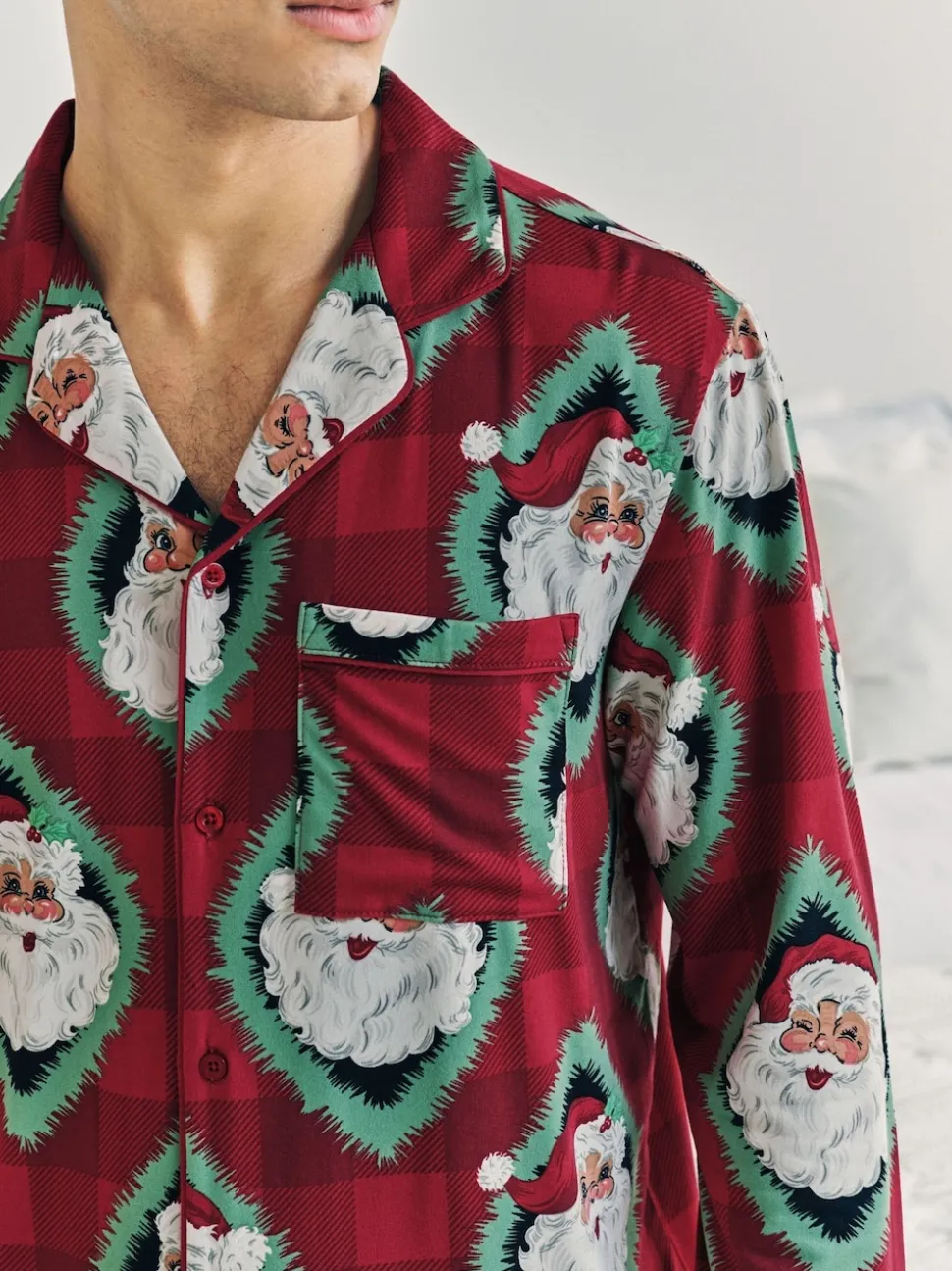 Chelsea Peers Red Christmas Jolly Santa Print Long Pyjamas Set
