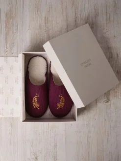 Chelsea Peers Red Corduroy Embroidered Tiger Mule Slippers