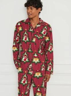 Chelsea Peers Red Cotton Christmas Tree Stripe Long Pyjamas Set