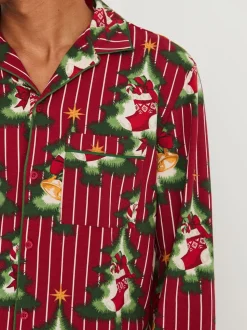 Chelsea Peers Red Cotton Christmas Tree Stripe Long Pyjamas Set