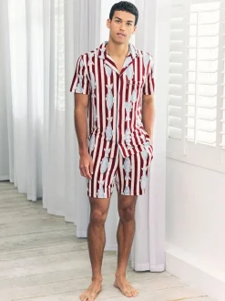 Chelsea Peers Red Gone Fishing Stripe Print Short Pyjamas Set