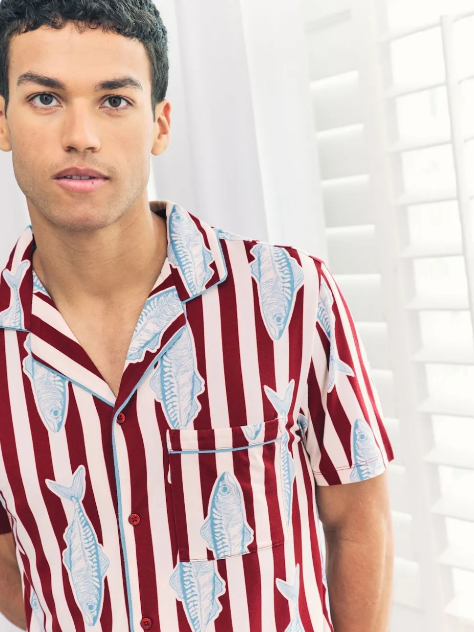 Chelsea Peers Red Gone Fishing Stripe Print Short Pyjamas Set