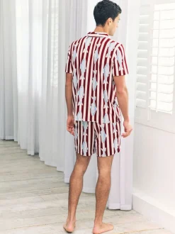 Chelsea Peers Red Gone Fishing Stripe Print Short Pyjamas Set