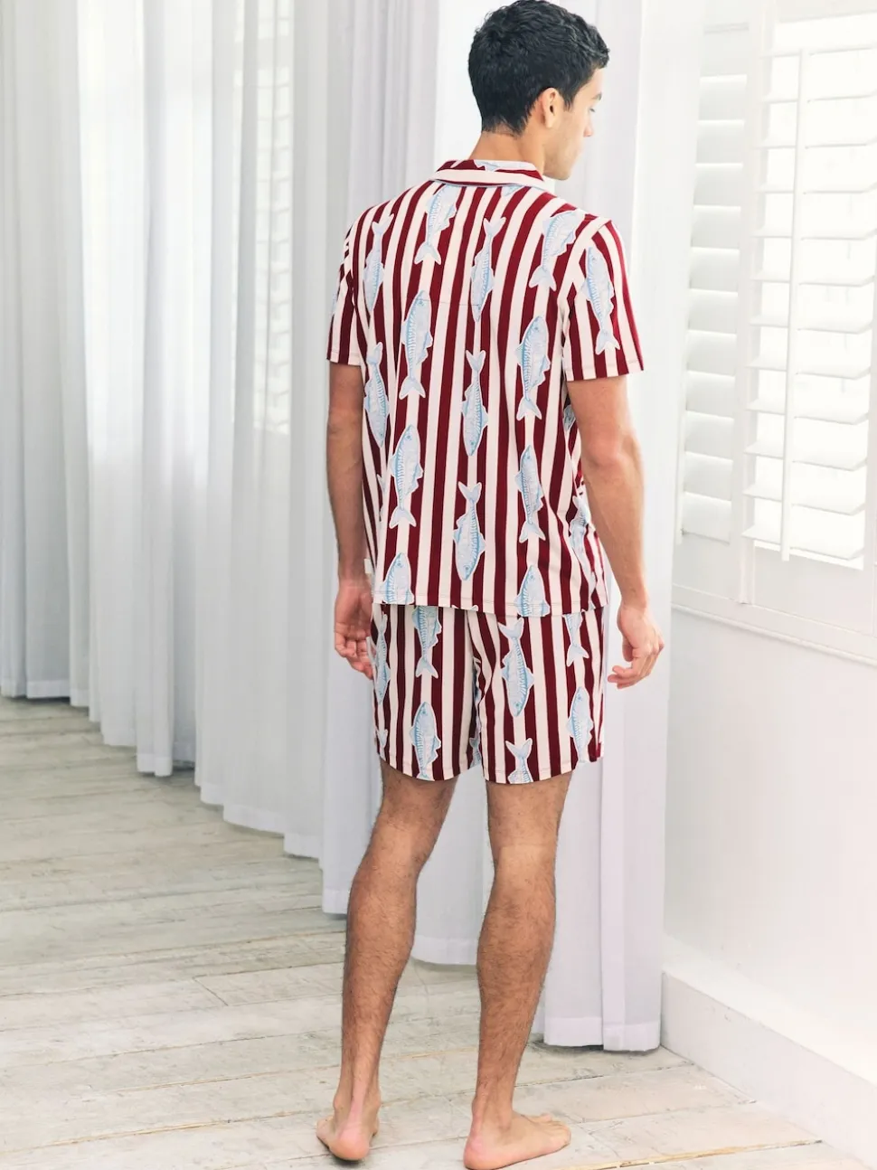 Chelsea Peers Red Gone Fishing Stripe Print Short Pyjamas Set