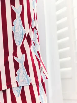 Chelsea Peers Red Gone Fishing Stripe Print Short Pyjamas Set