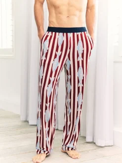 Chelsea Peers Red Gone Fishing Stripe Print Long Pyjama Bottoms