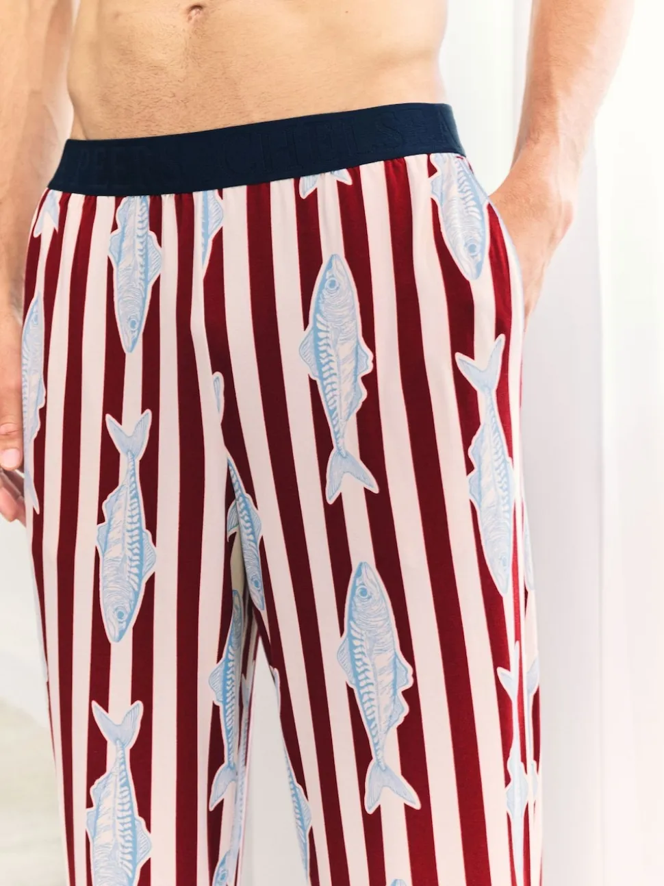 Chelsea Peers Red Gone Fishing Stripe Print Long Pyjama Bottoms