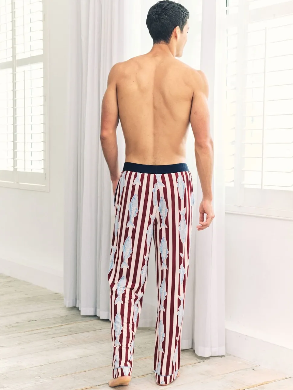 Chelsea Peers Red Gone Fishing Stripe Print Long Pyjama Bottoms