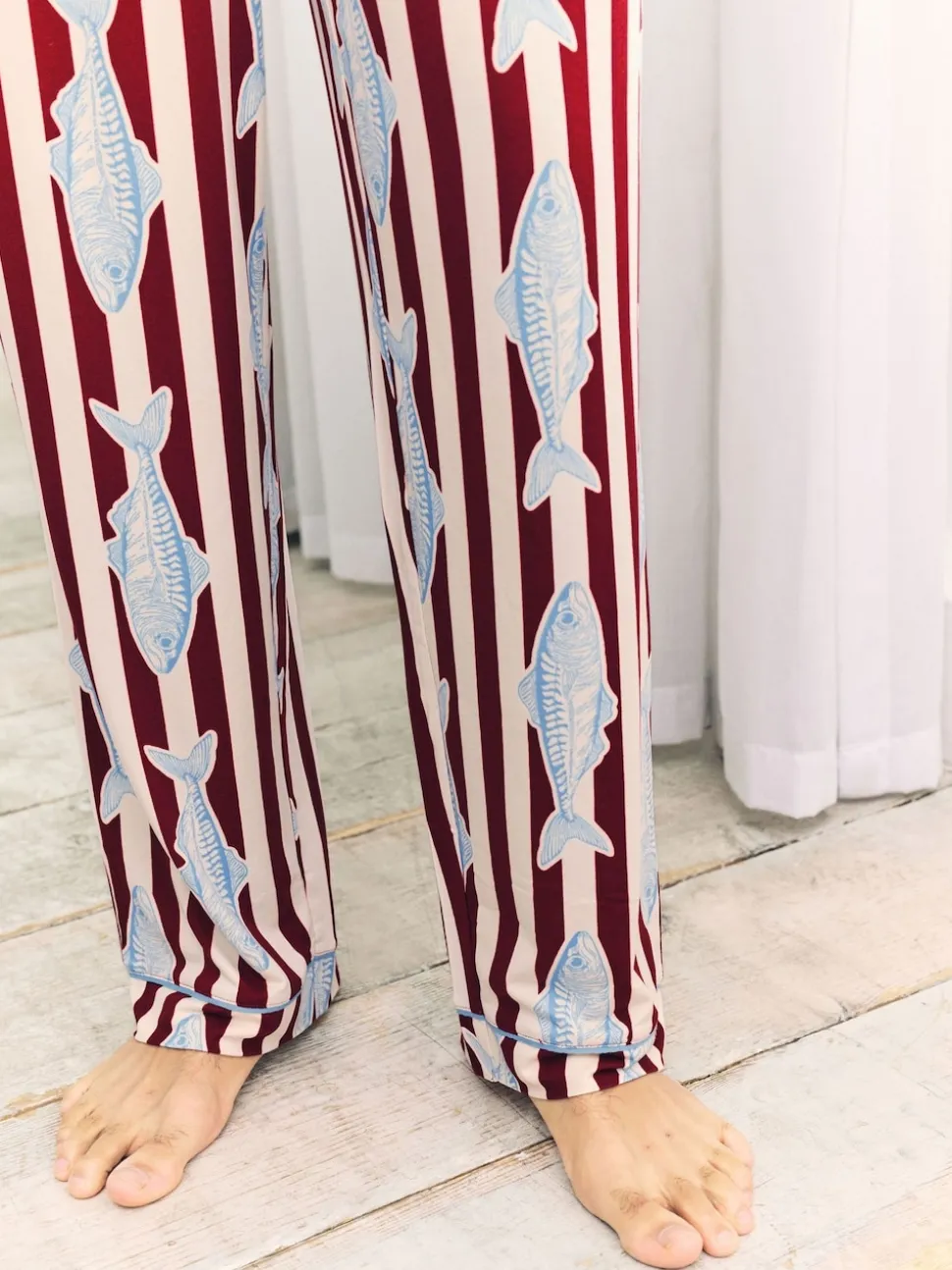 Chelsea Peers Red Gone Fishing Stripe Print Long Pyjama Bottoms