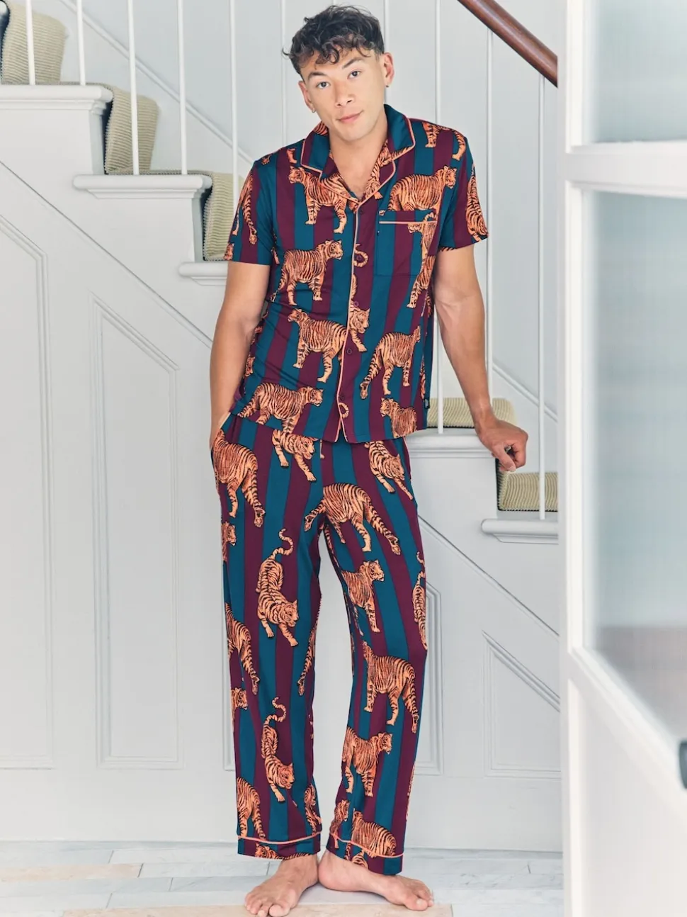 Chelsea Peers Red Tiger Stripe Print Long Pyjamas Set