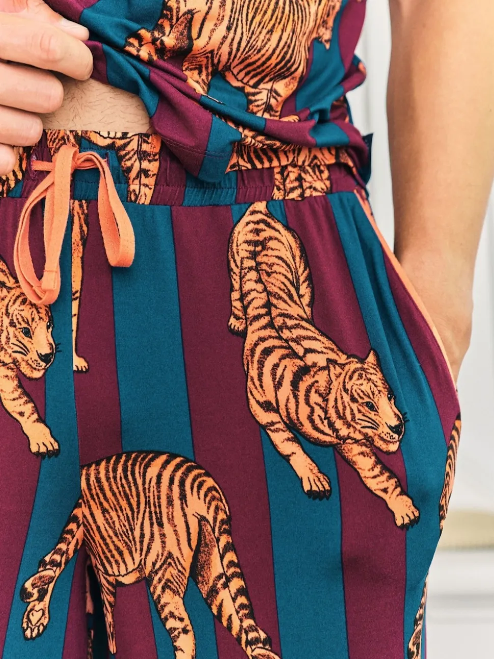 Chelsea Peers Red Tiger Stripe Print Long Pyjamas Set