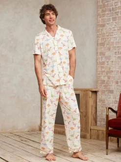 Chelsea Peers White Dinosaur Print Long Pyjama Set