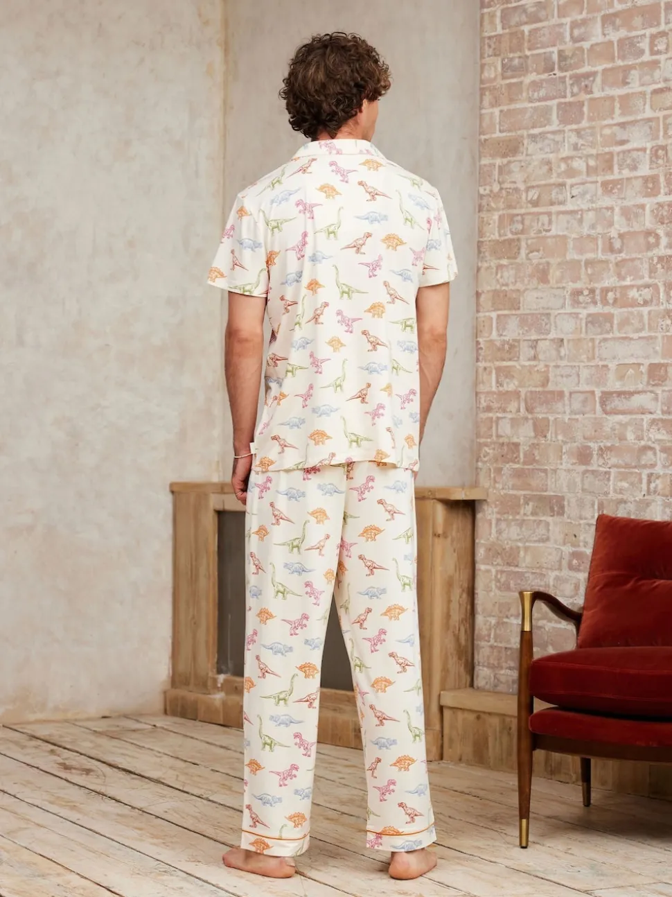 Chelsea Peers White Dinosaur Print Long Pyjama Set
