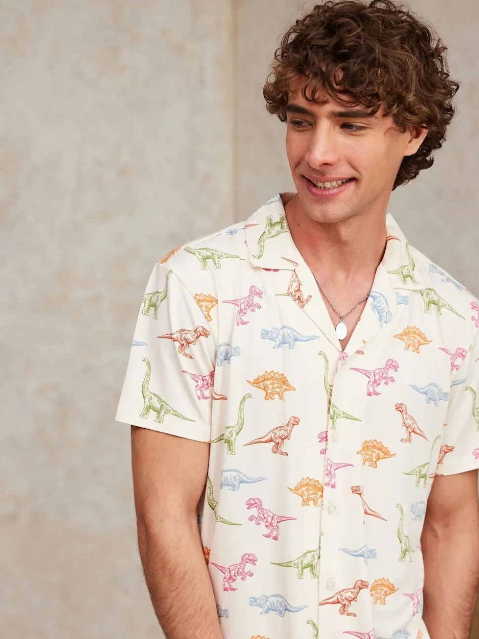 Chelsea Peers White Dinosaur Print Long Pyjama Set