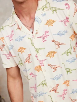 Chelsea Peers White Dinosaur Print Long Pyjama Set