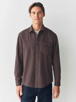 Chocolate Brown Long Sleeve Garment Dyed Oxford Shirt