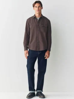 Chocolate Brown Long Sleeve Garment Dyed Oxford Shirt