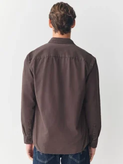 Chocolate Brown Long Sleeve Garment Dyed Oxford Shirt