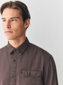 Chocolate Brown Long Sleeve Garment Dyed Oxford Shirt