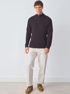 Chocolate Brown N.Premium Regular Fit Mid Weight Cable Quarter Zip Neck Jumper