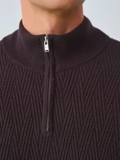 Chocolate Brown N.Premium Regular Fit Mid Weight Cable Quarter Zip Neck Jumper
