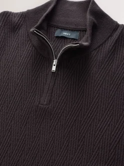 Chocolate Brown N.Premium Regular Fit Mid Weight Cable Quarter Zip Neck Jumper
