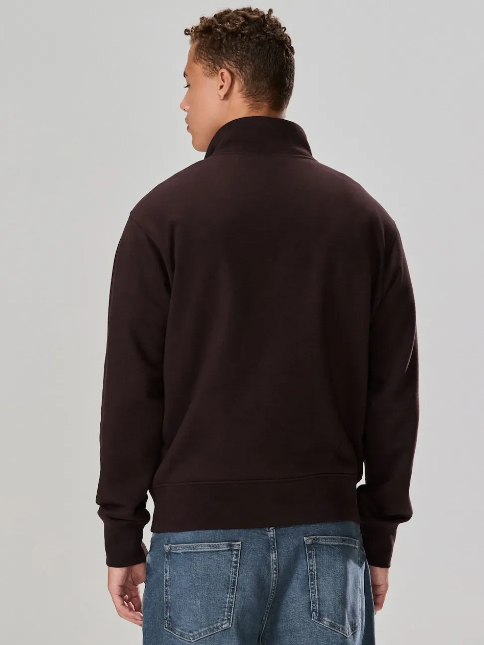 Chocolate Brown Quarter Zip Cotton Rich Jersey Sweatshirt