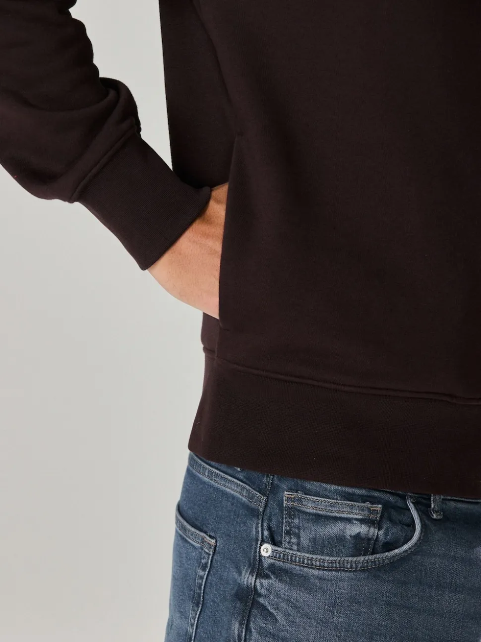 Chocolate Brown Quarter Zip Cotton Rich Jersey Sweatshirt