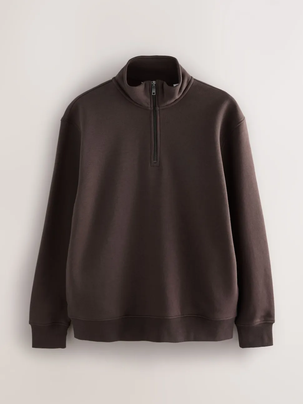 Chocolate Brown Quarter Zip Cotton Rich Jersey Sweatshirt