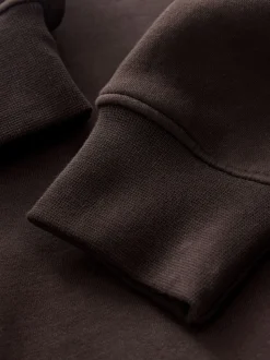 Chocolate Brown Quarter Zip Cotton Rich Jersey Sweatshirt