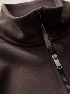 Chocolate Brown Quarter Zip Cotton Rich Jersey Sweatshirt