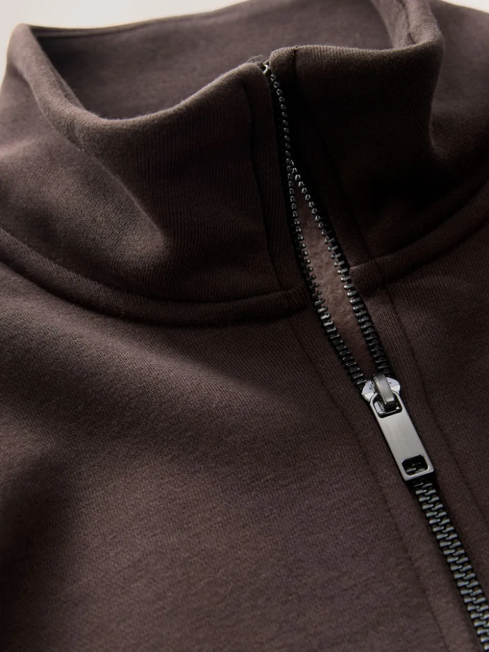Chocolate Brown Quarter Zip Cotton Rich Jersey Sweatshirt